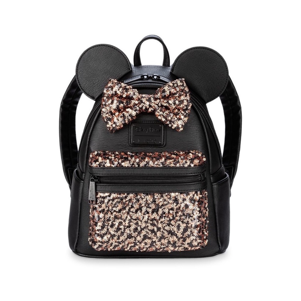 Loungefly × Disney Minnie Mouse Sequin Mini Backpack Used Belle Bronze Black